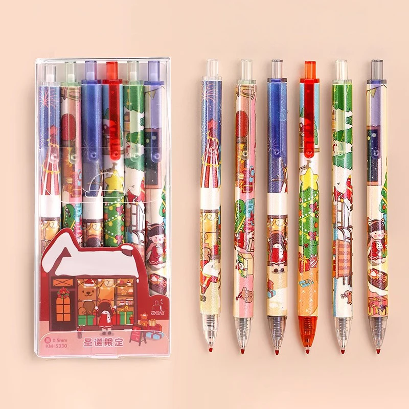 6 ชิ้น Kawaii น่ารักคริสต์มาสเจลปากกาสร้างสรรค์นักเรียนเครื่องเขียนเขียนเรียบกด Neutral ปากกาอุปกรณ์สํานักงานโรงเรียน