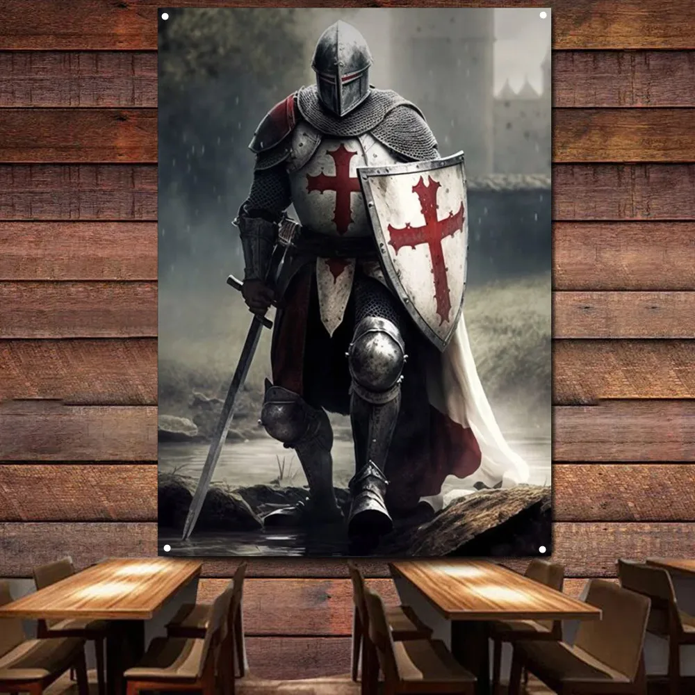 

Crusader Wall Chart Banner Wall Hanging Flag Vintage Knights Templar Wall Art Posters Tapestry Canvas Painting Room Home Decor 1