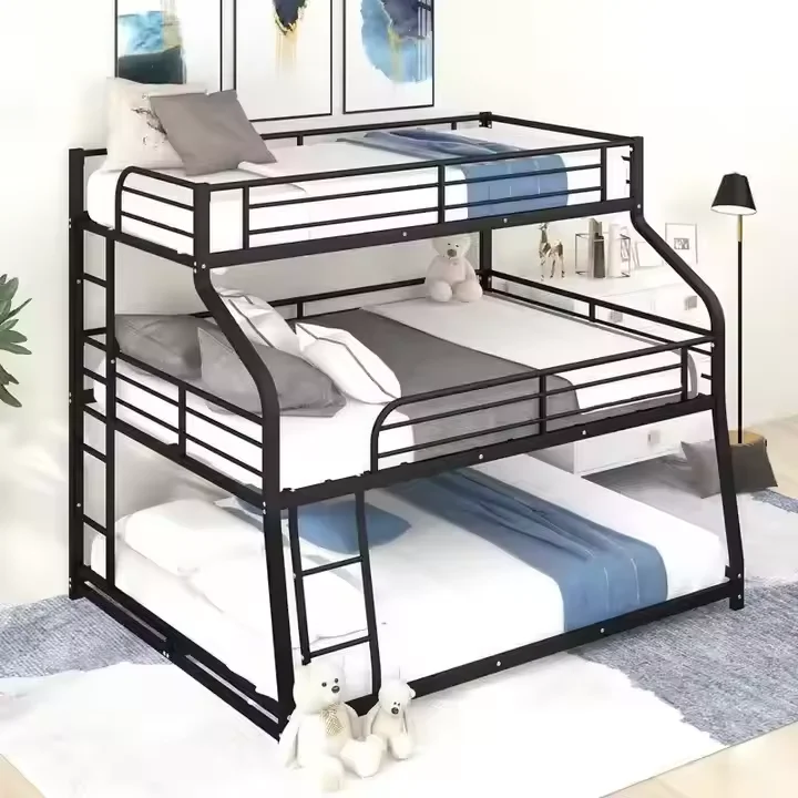 &*High Quality Heavy Duty 3-Layer Triple Metal Bunk Bed Foldable King Adults and Kids for Bedrooms Warehouses Hotels