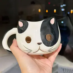 430ML Cartoon Soft and Cute Healing Series Ceramic Water Cup Cute Girl Heart Cat Cup Home Breakfast Cup Oat Mug