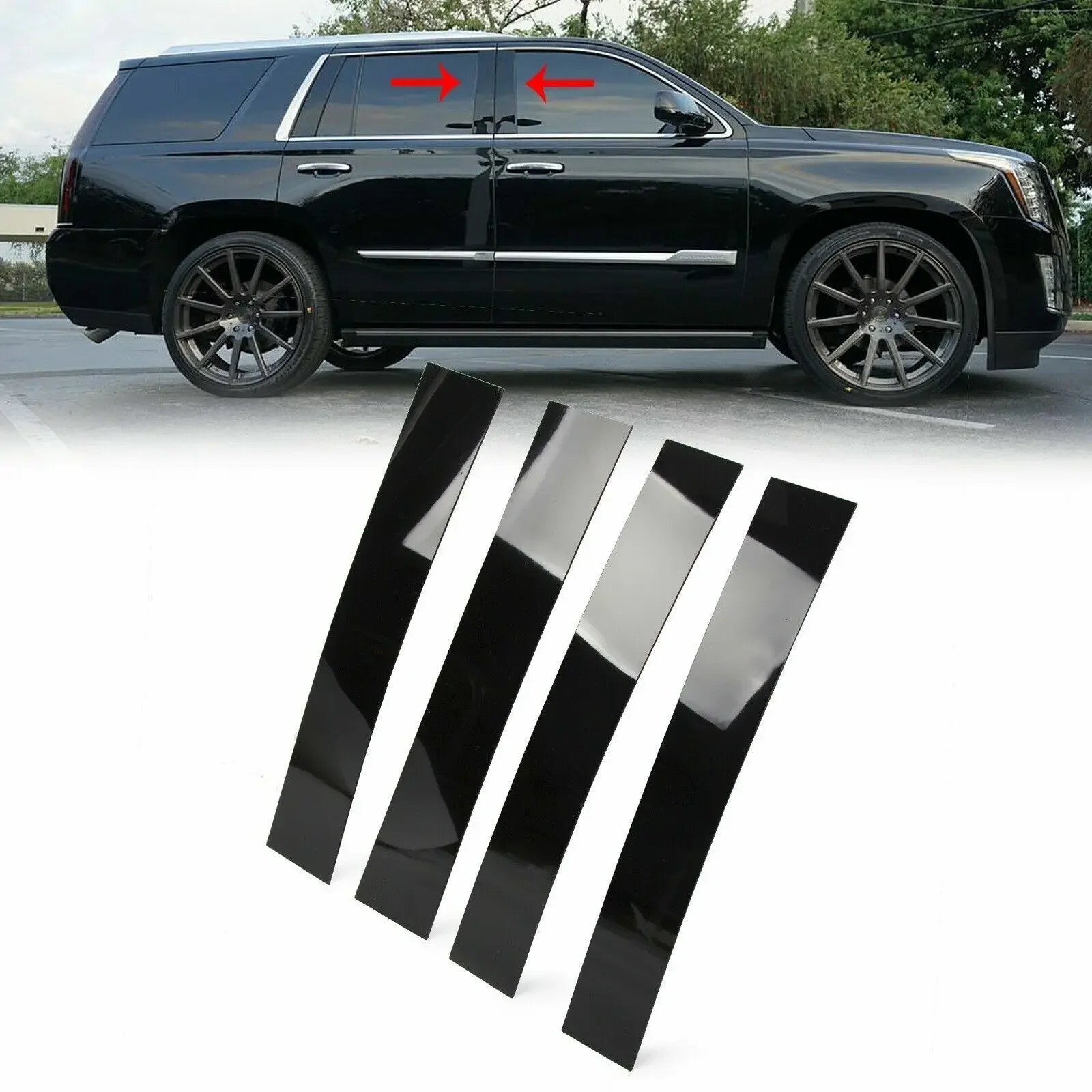 4pc Set Black Pillar Posts Door Trim Cover Kit for Cadillac Escalade 07-14