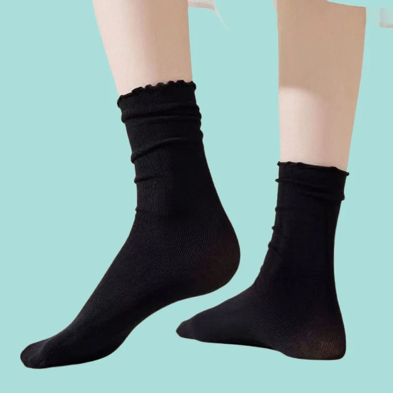 

5/10 Pairs New High Quality Mid-tube Summer Thin Ice Socks Lace Socks White Velvet Summer Long Socks Wood Ear Edge Pile Socks