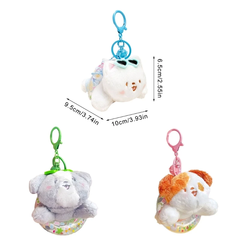 Plush Swimring Dog Keychain for Kids Girl Cartoon Ornament Bag Hanging Pendant Backpack Decors Collectible Keyring Charm