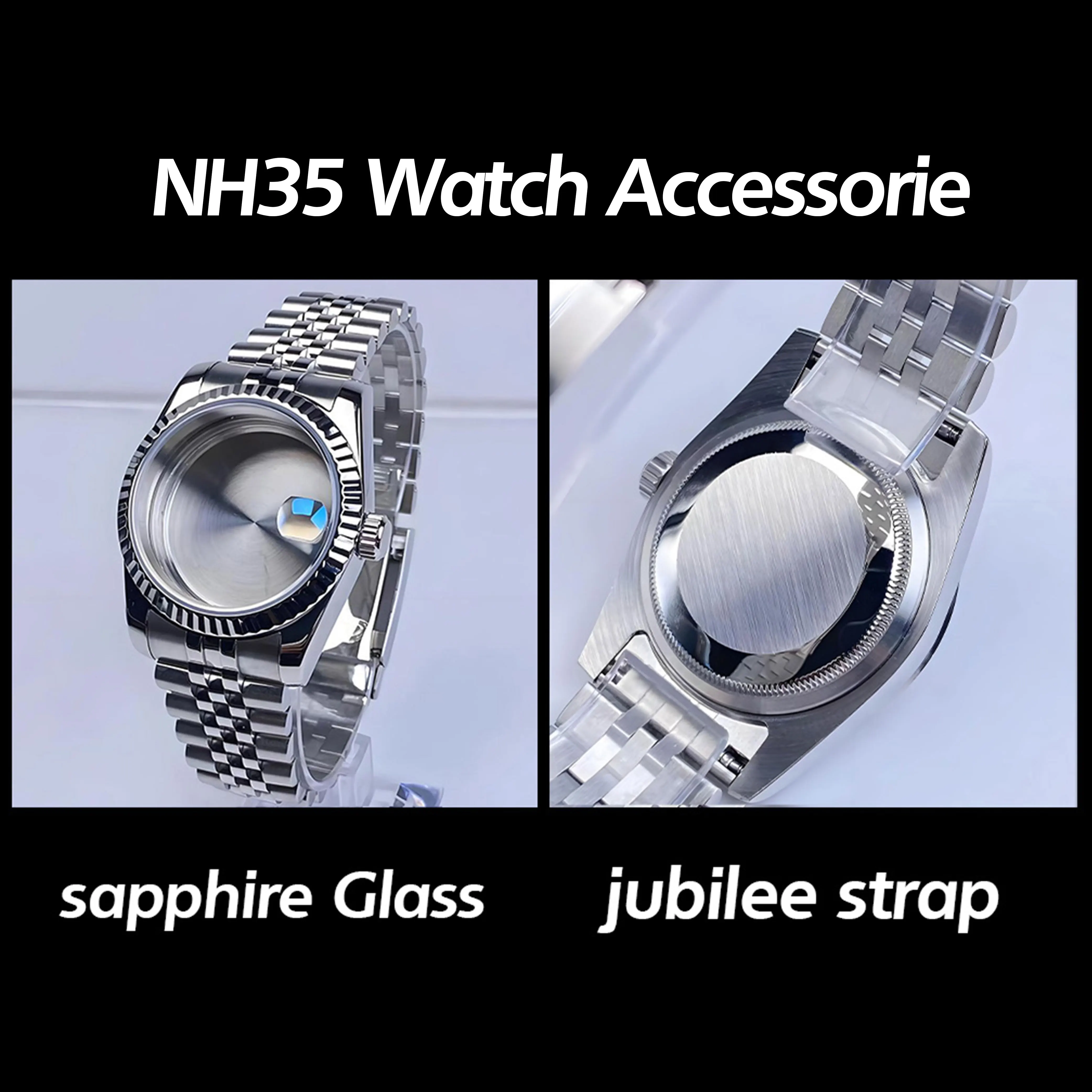 

NH35 case 36mm/39mm Jubile Bracelet Sapphire Glass Watch Case for NH34 NH35 Movement 28.5mm Dial Watch Accessories