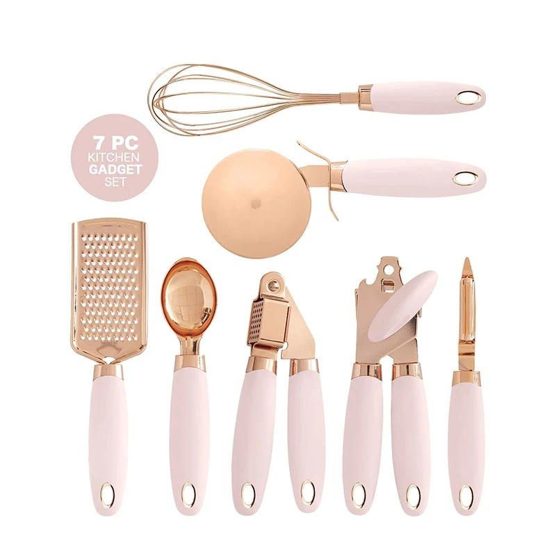 

Kitchen Gadget Set Can Opener Pizza Splitter, Rose Gold, Stainless Steel Garlic Press