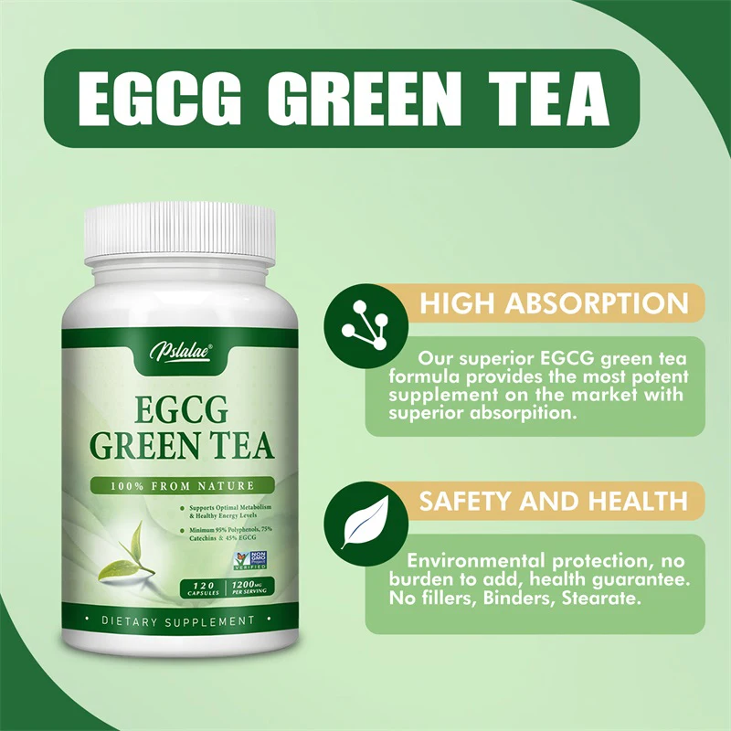 EGCG مستخلص الشاي الأخضر - صحة القلب والدماغ، ودعم الطاقة والتمثيل الغذائي، ومضادات الأكسدة