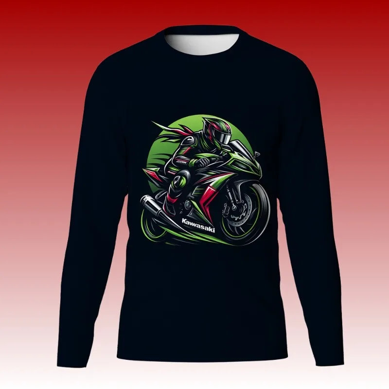 

MOTO-Summer Outdoor Quick Drying Breathable Kawasaki Long Sleeved Shirt, Thin Design, Comfortable Riding Motorcycle
