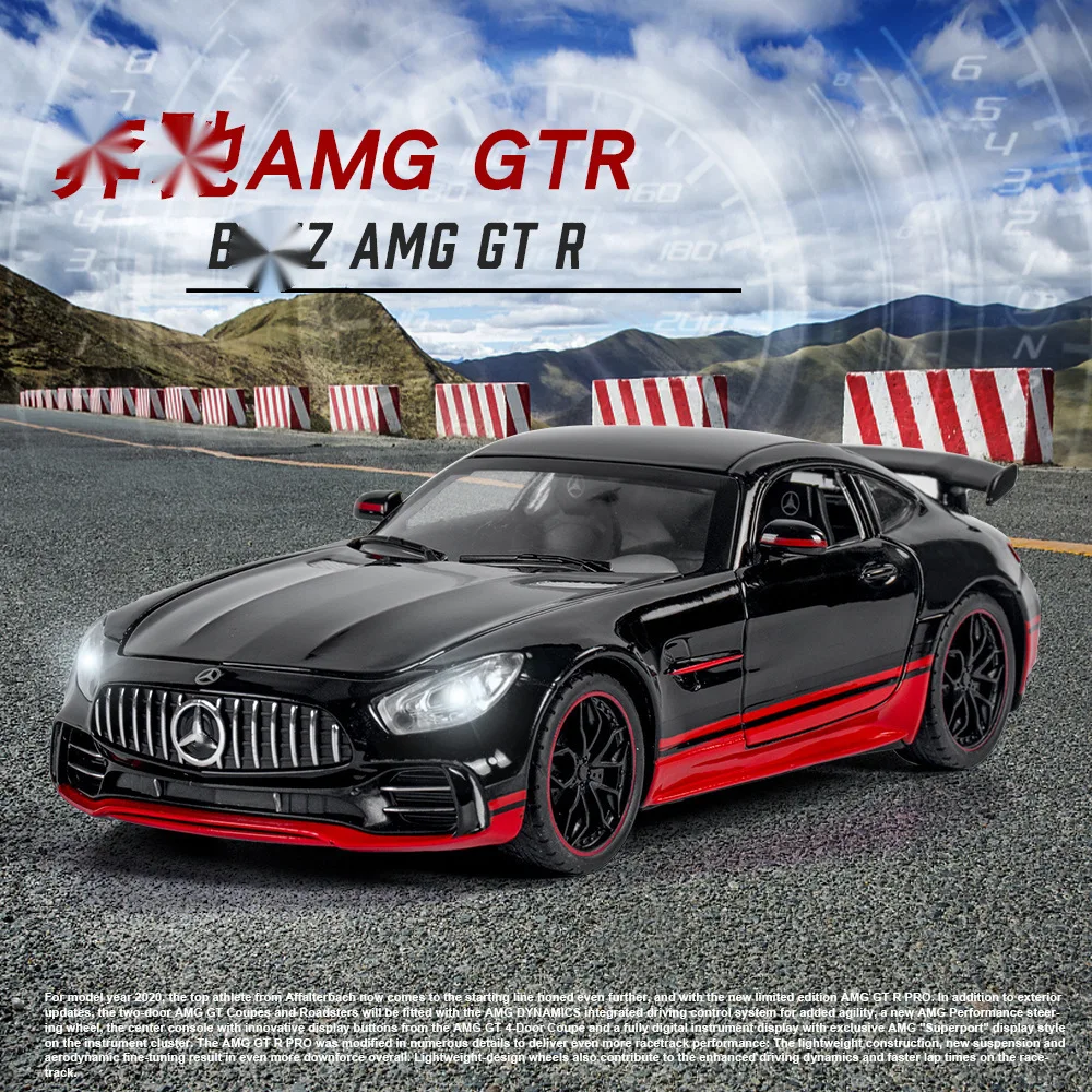 1:24 Mercedes-Benz AMG GTR Sports Alloy Car Model Metal Children Diecast Toy Car Simulation Sound & Light Gift For Boy A84