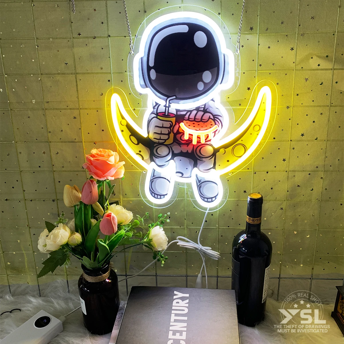 Luce al neon per astronauta Insegna al neon personalizzata Opere d\'arte fatte a mano Luna Luci a LED Decorazione personalizzata per la camera da