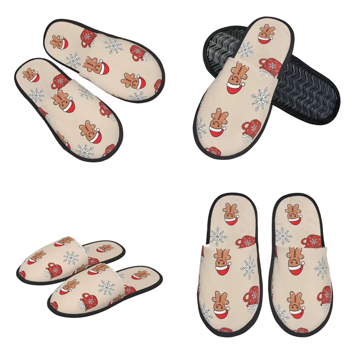 Custom Merry Christmas Tree And Gingerbread Men Slippers Memory Foam Warm Soft Women House Slipper Bedroom Cozy Shoes