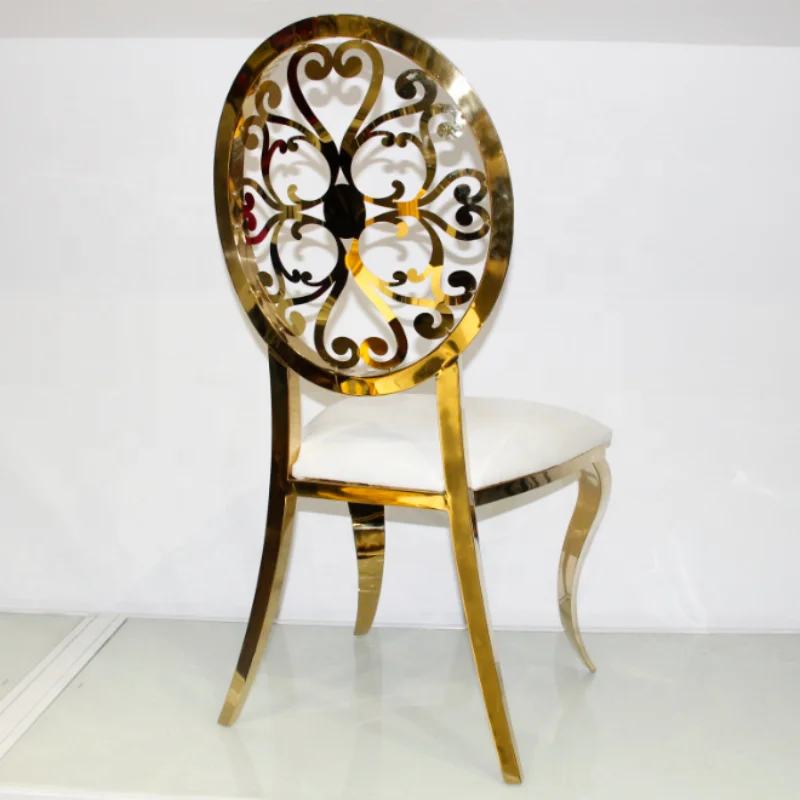 Dining wedding gold-stainless-steel-wedding-chair chair with pattern for weeding decor