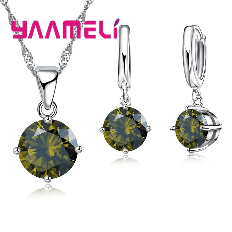 Cost Sales!! Nice 925 Sterling Silver Women Jewelry Set Austrian Crystal Round CZ Crystal  Pendant Necklace Earrings
