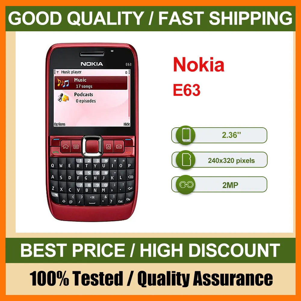 هاتف Nokia E63 الأصلي مصنوع في فنلندا يدعم اللغة الإنجليزية بحالة جيدة