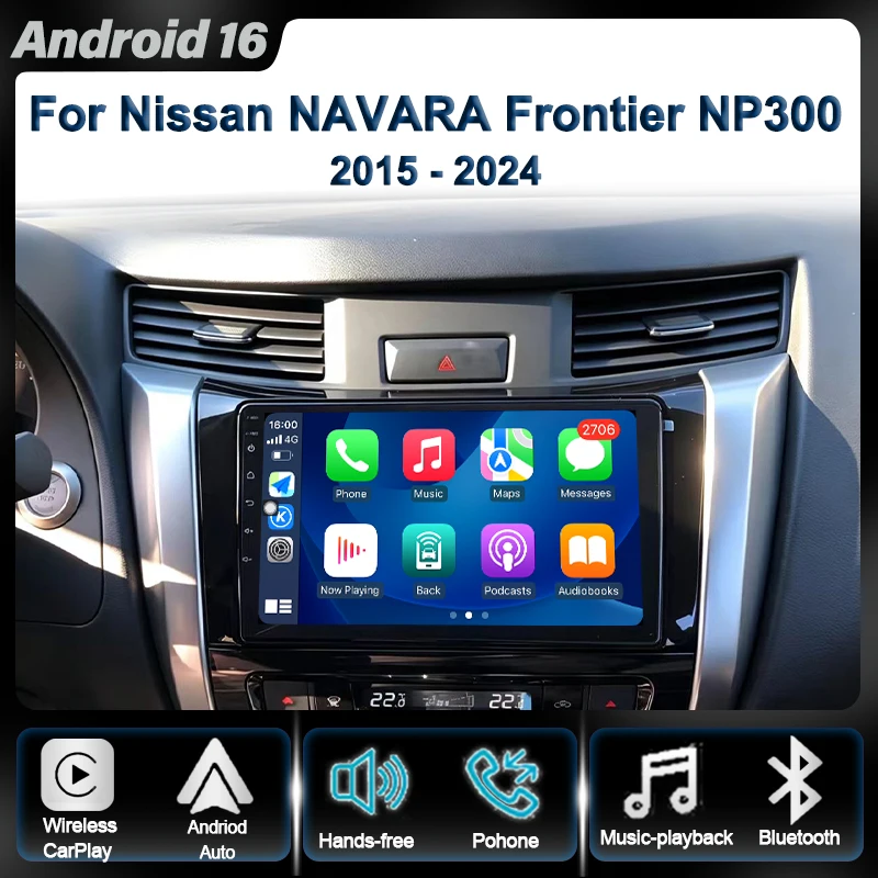 9' Android 16 Auto For Nissan NAVARA Frontier NP300 2015-2024 Car Radio Multimedia Video Player BT GPS Navigation CarPlay 4G WIF