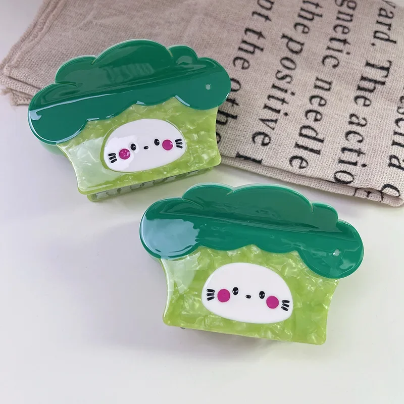 

Cartoon Vegetable Hair Claws Cute Rabbit Broccoli Acetate Hair Clips White Bunny Smiling Face Hair Accessories For Women