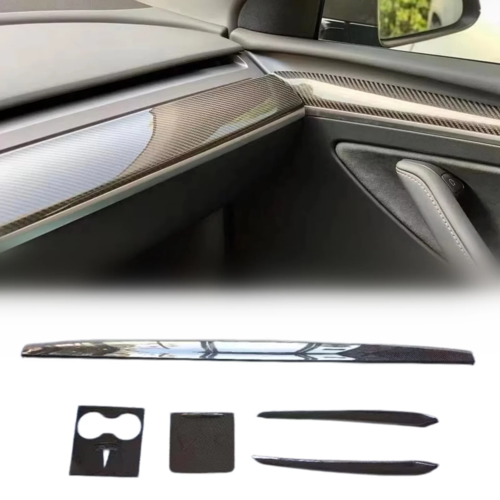 Dry Carbon Gear Shift Panel Cover Trim for Tesla Model Y/3 Interior Accessories Center Air Condition Protector Cover