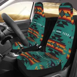 Vintage South West American Pattern Navajo Green Soft Car Front Seat Covers Full Set of 2 Pcs Universal Bucket Seats Protector