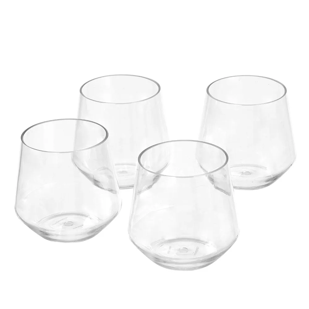 

14 oz Tritan Glasses 4 Pcs Set Dishwasher Safe BPA Free Plastic Stemless Wine Tumblers Shatterproof Clear for Home Bar