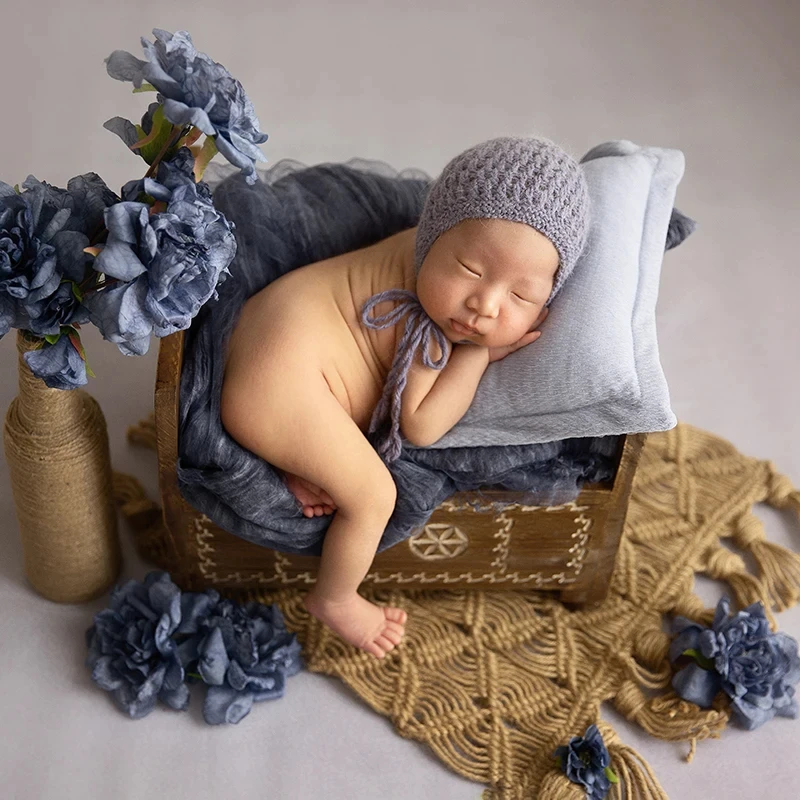 Vintage Baby Photography Props Newborn Posing Macrame Jute Burlap Blanket Infant Studio Shooting Background Accessories