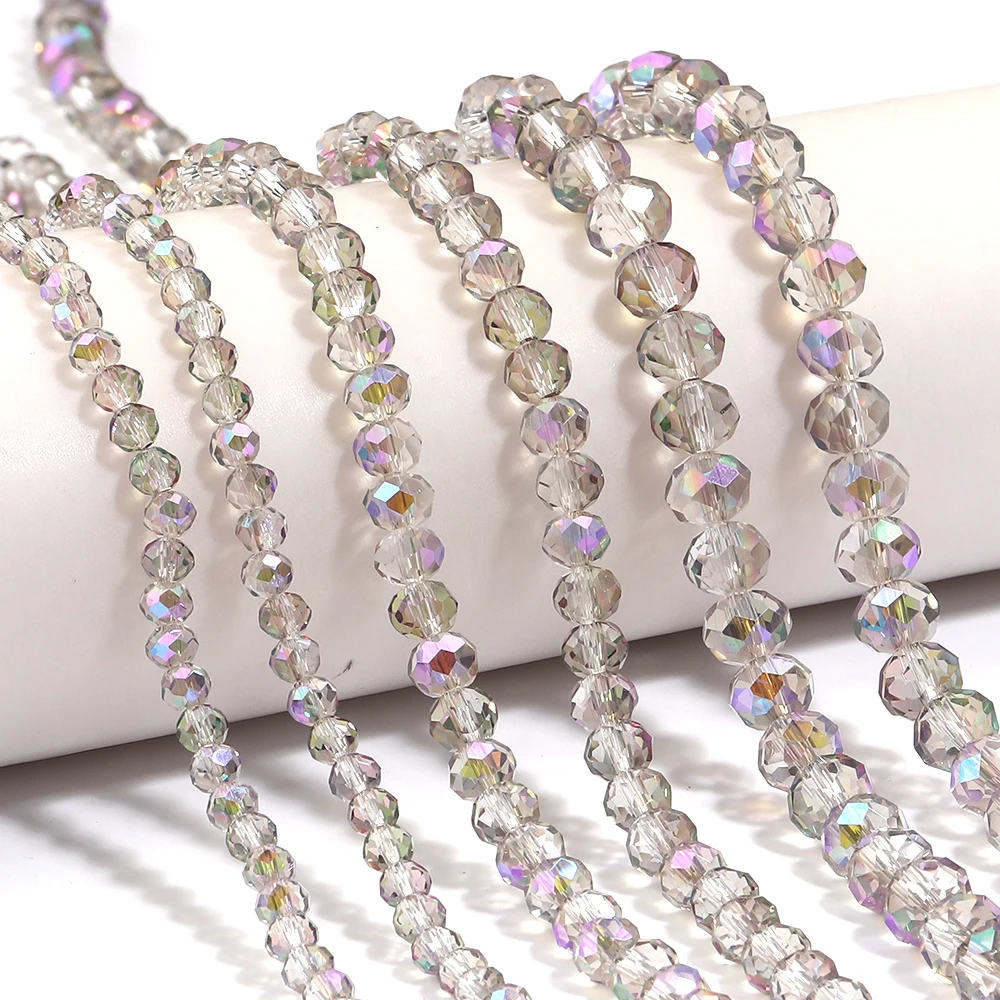 1 Strang 4 6 8 mm Rondelle facettierte Kristallperlen transparent lila AB lose Distanzperlen für Schmuckherstellung DIY Armband Halskette