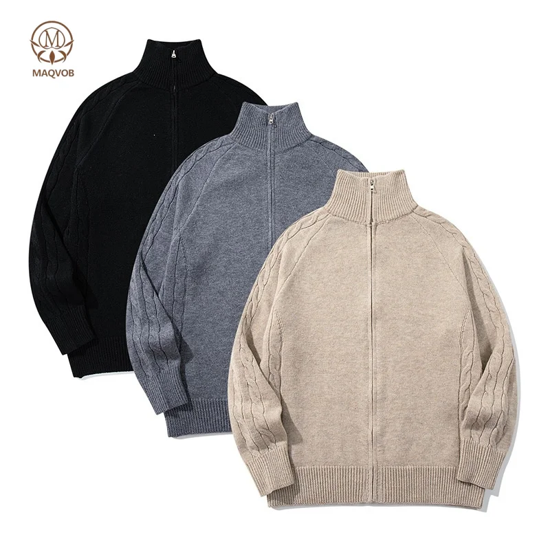 MAQVOB Autumn Winter High-Neck Knitted Zipper Sweater Men  Women Relax Travel Holiday Street Outdoor Cardigan Sweater