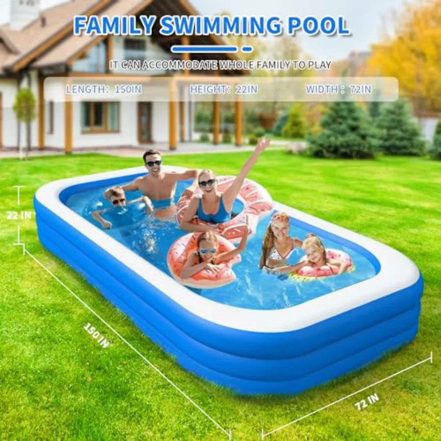 Large Inflatable Pool For Backyard Outdoor Garden Summer Water Party, PVC, Blue, Oversized 3-Layer Thickened Durable