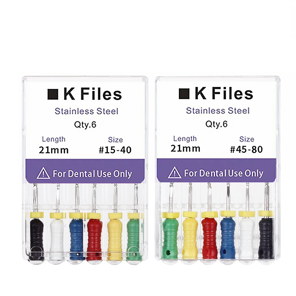 6Pcs/Pack Dental Files Hand Use K-Files H-Files Reamer 21/25/28/31mm Stainless Steel Endodontic Root Canal Files Dentist Tools