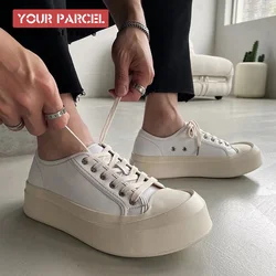 Thick soled leather small white shoes men's shoes leisure low top board shoes big head high and versatile Japanese minority