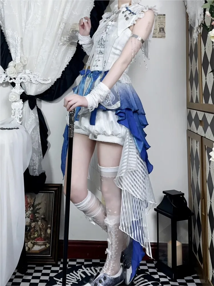 

Blue shawl halter shorts set mid-waist dress