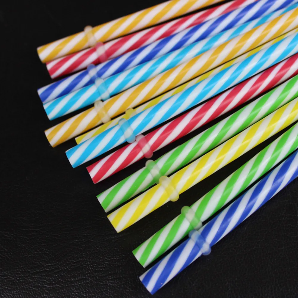 50Pcs Stylish Mixed Color Thread Pattern Reusable Thick PP Straws with Ring Dishwasher Safe for Bottles Tumblers Jars