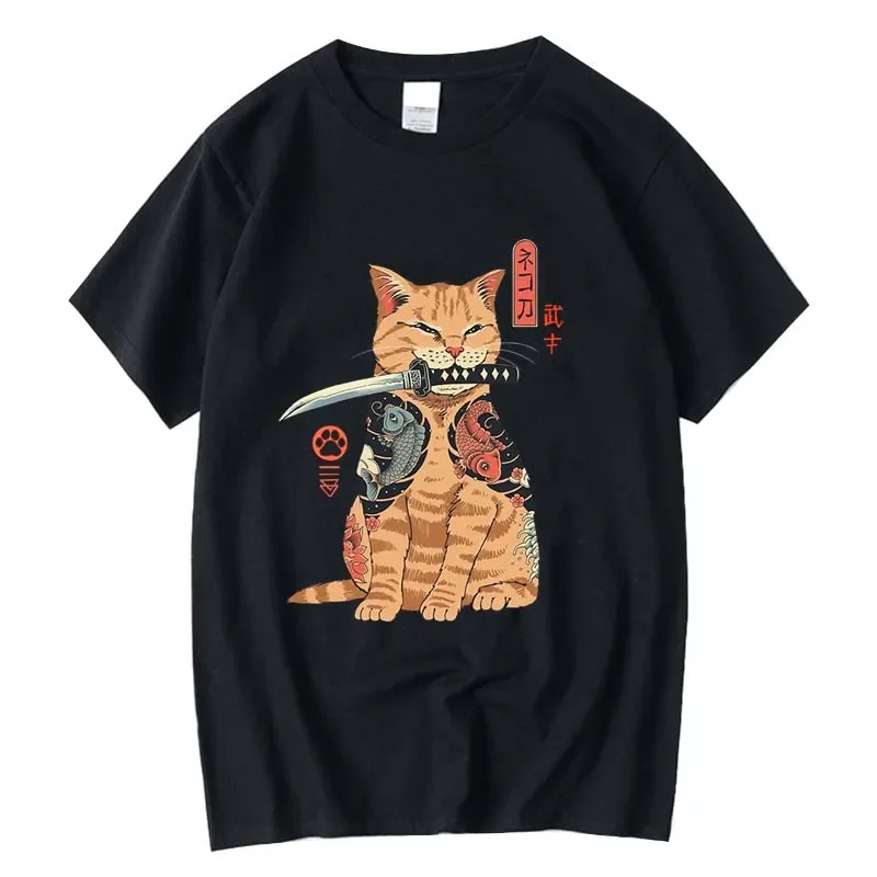 Xin yi Herren hochwertige Baumwolle Streetwear Cat Print T-Shirt lässig lose Kurzarm Herren T-Shirt O-Ausschnitt T-Shirt T-Shirts