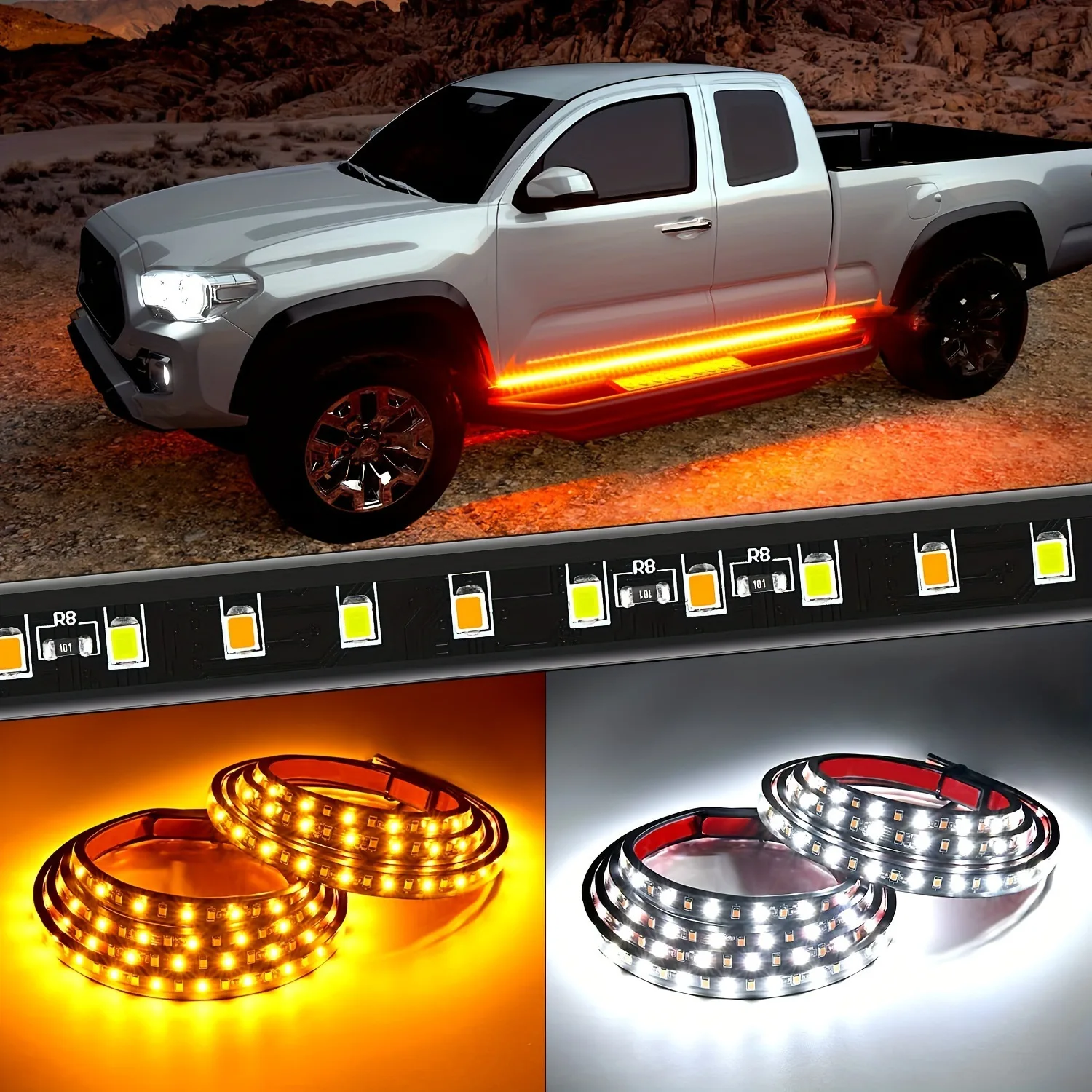 

2Pcs 150/180cm Car LED Running Road Pedal Light Strip Truck Emergency Strobe Light Pickup Tuck Turn Signal Light White/Yellow