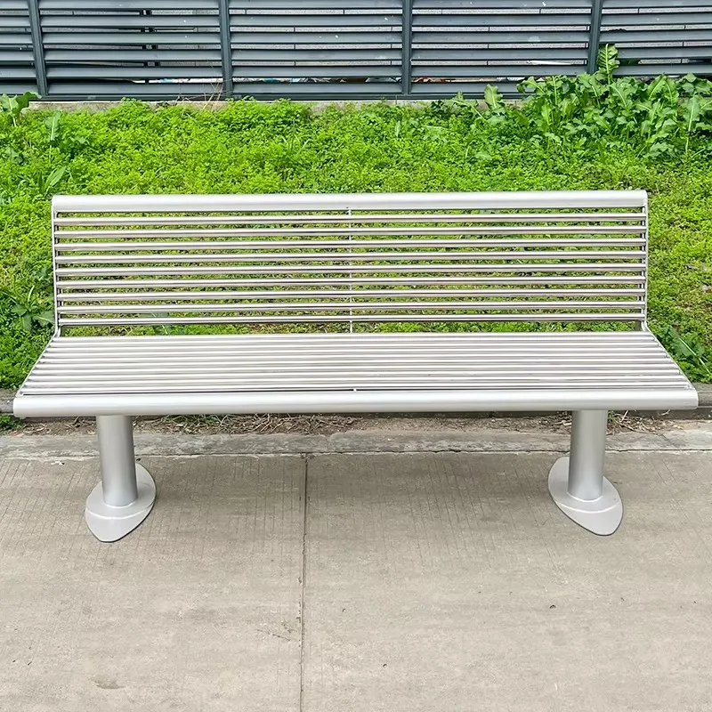 مقاعد الفناء الخارجية المصنوعة من الفولاذ المقاوم للصدأ وكراسي طويلة مع مسند ظهر لمناطق الترفيه والفناء