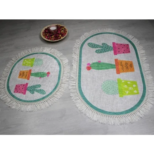 Dowry Wonderland Oval Fringed 2'li Bath Mat Pad Cactus Gray