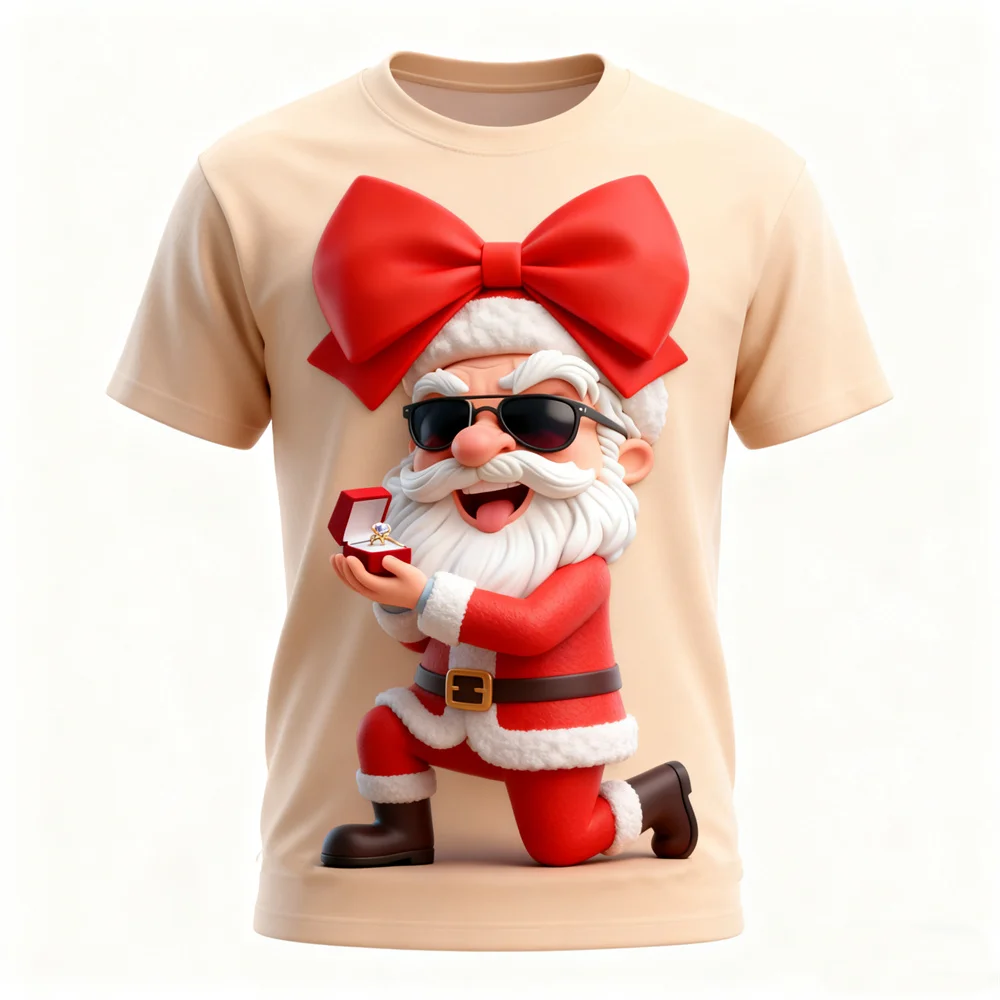 Funny Santa Clause Graphic T-Shirt For Men Women 3D Printed Merry Christmas Theme Casual Tees Loose Round Neck Short Sleeve Tops