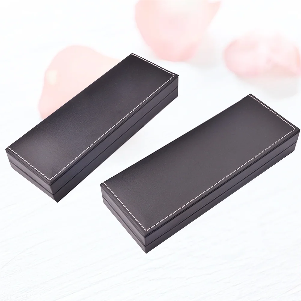 

2Pcs Gift Pen Box PU Portable Durable Waterproof Pencil Case Stationery Container Fashionable Black Pen Box