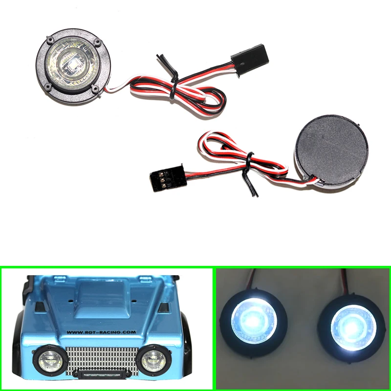 2Pcs 30mm LED Headlight Round Light Flowing Water Atmosphere Light for 1/10 RC Crawler Car TRX4 Defender AXIAL SCX10 RC4WD Parts