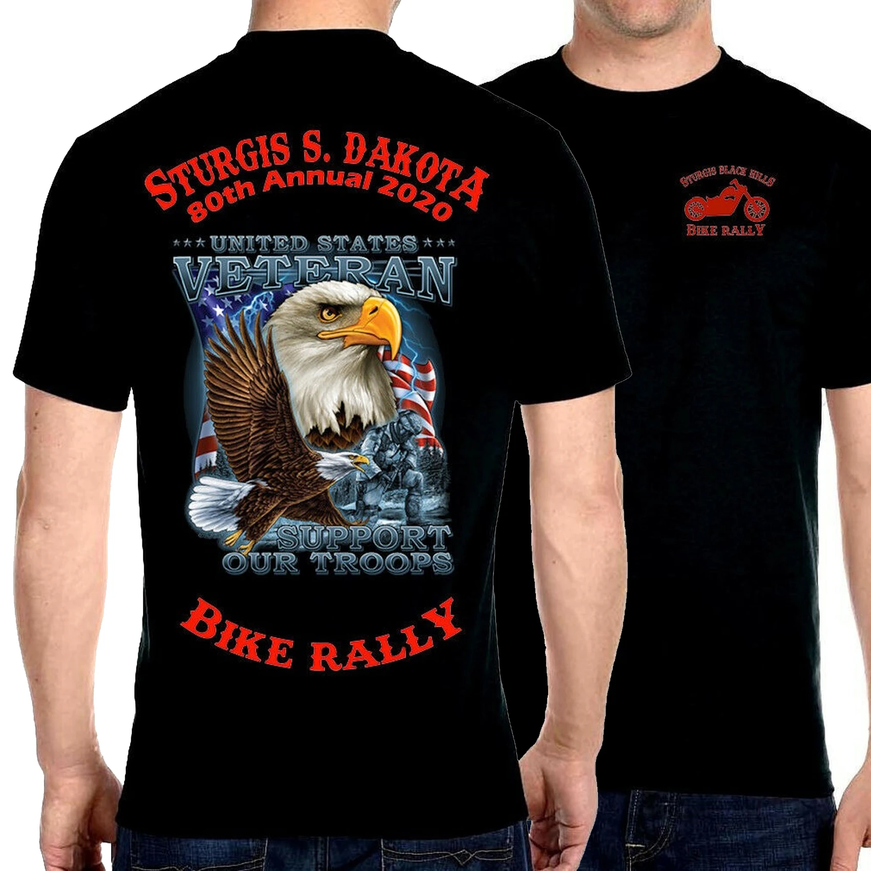 Bike Rally 2020 Patriotic American Veteran Eagle Motorcyclist T-Shirt. Premium Cotton Short Sleeve O-Neck Mens T Shirt New S-3XL