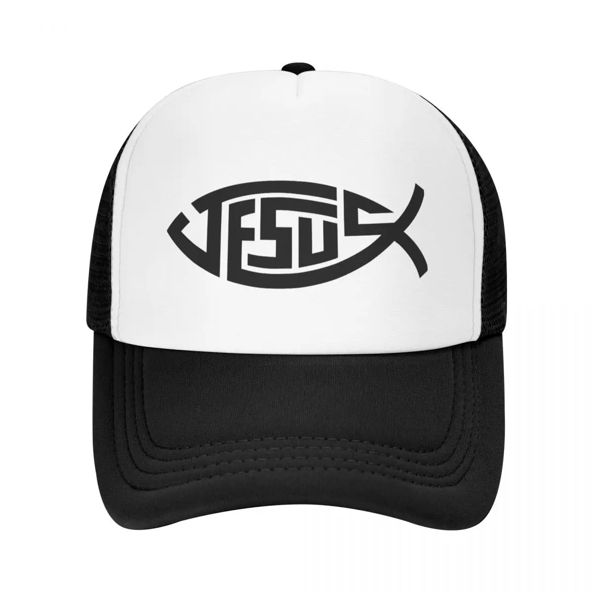 Jesus Fish Ichthys Symbol Mesh Baseball Cap Men Women Fashion Sun Hats Christian Religion Adjustable Racing Cap Trucker Hat