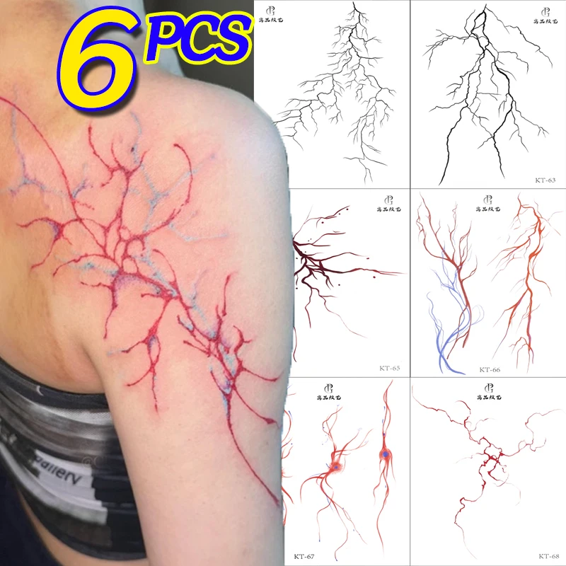 

Vascular Lightning Temporary Tattoo Sticker Arm Neck Fissured Blood Vessels Lines Waterproof Fake Tattoo Cool Men Women Tattoos