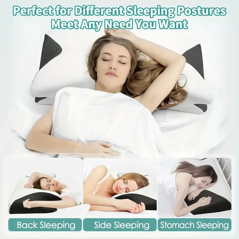 

Butterfly cervical pillow - memory foam neck Support for sleep and travel, orthopedic massage relief with slow rebound