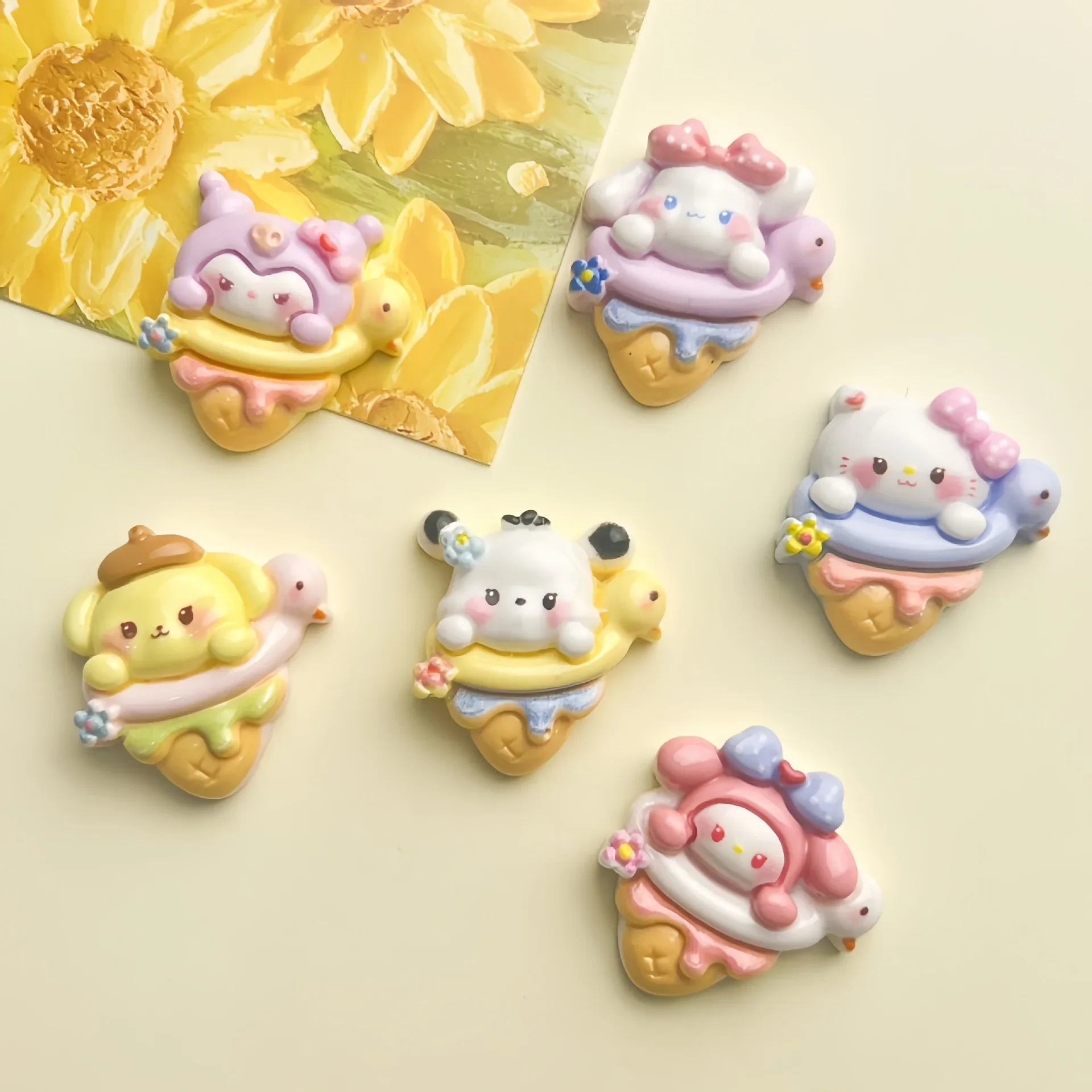 5pcs Cute Bright Face Sweet cone, Sanrio cartoon resin flatback cabochon diy crafts materials kid handmade jewelry charms