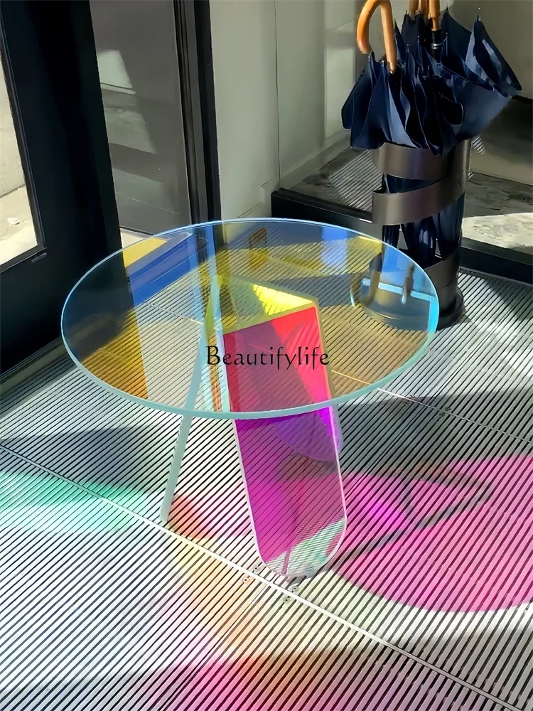 

z.FG40Glass Sofa Small Table Furniture Living Room Balcony Rainbow Coffee Table Modern