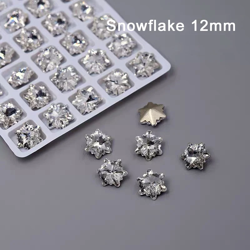 12mm Large Christmas Snowflake Nail Art Rhinestone Super Flash K9 Sharp Bottom Crystal Glass Manicure DIY Decoration