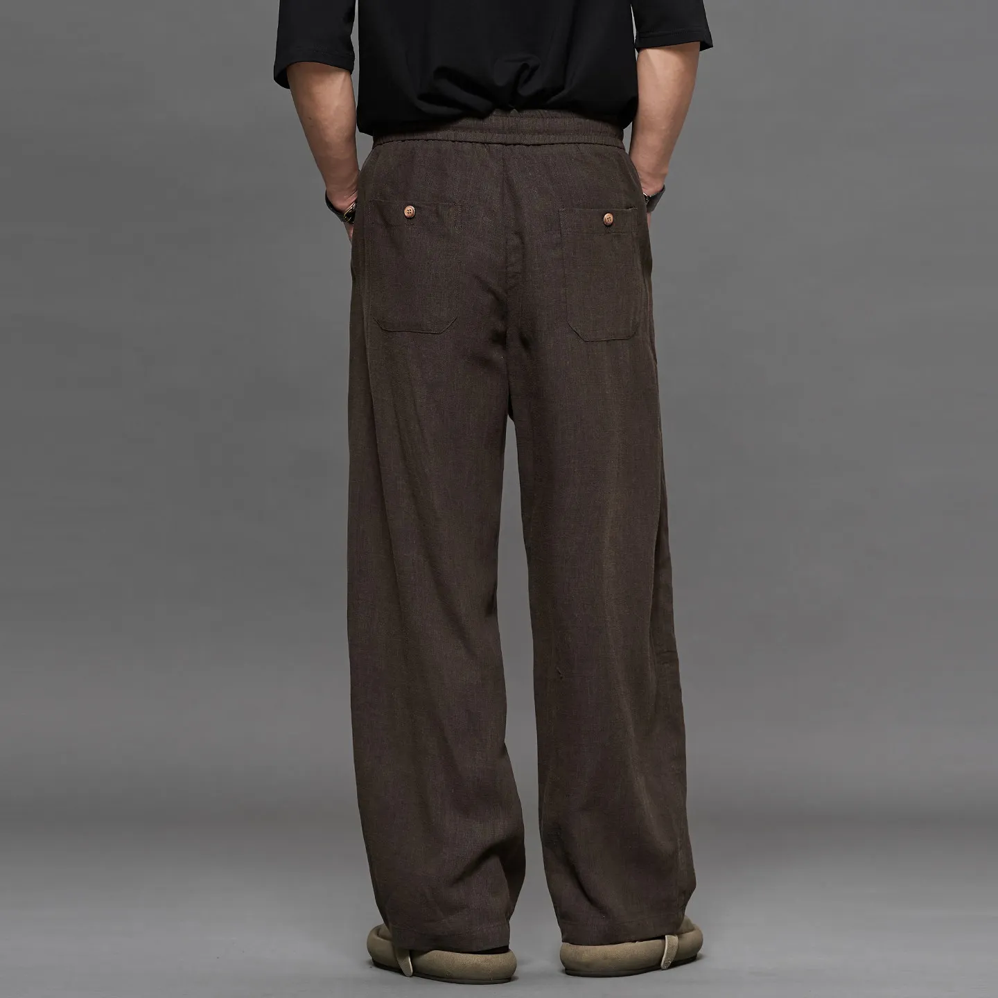 High Quality 2026 Summer Linen Vintage Old Money Style Pencil Pants Casual Men's Green Coffee Color Japanese Trousers