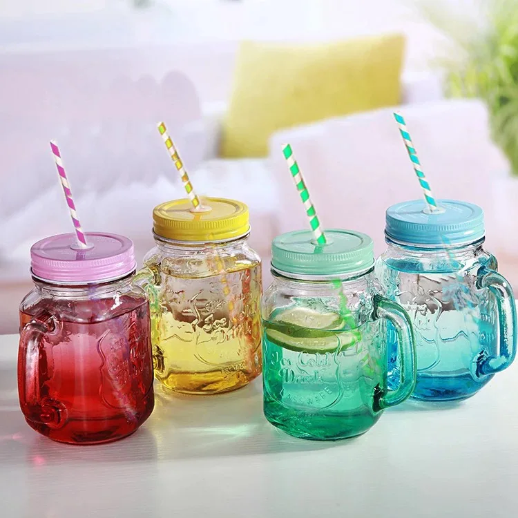 500ML 1 Gradient glass with straw handle   cold drink  rooster  milk tea