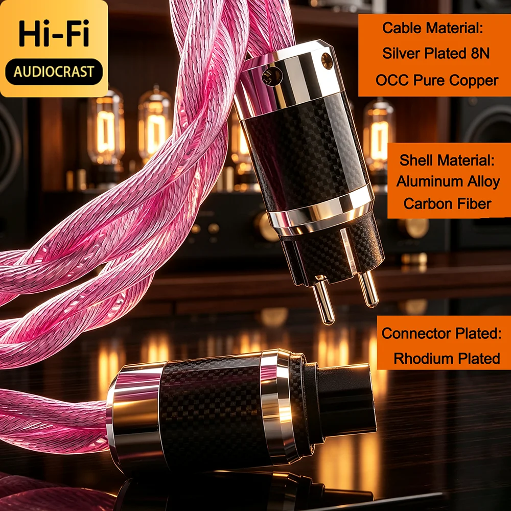 Audiocrast 8N OCC Silver Plated HiFi Power Cord Audiophile Mains Cable US EU Schuko UK Audio Plug