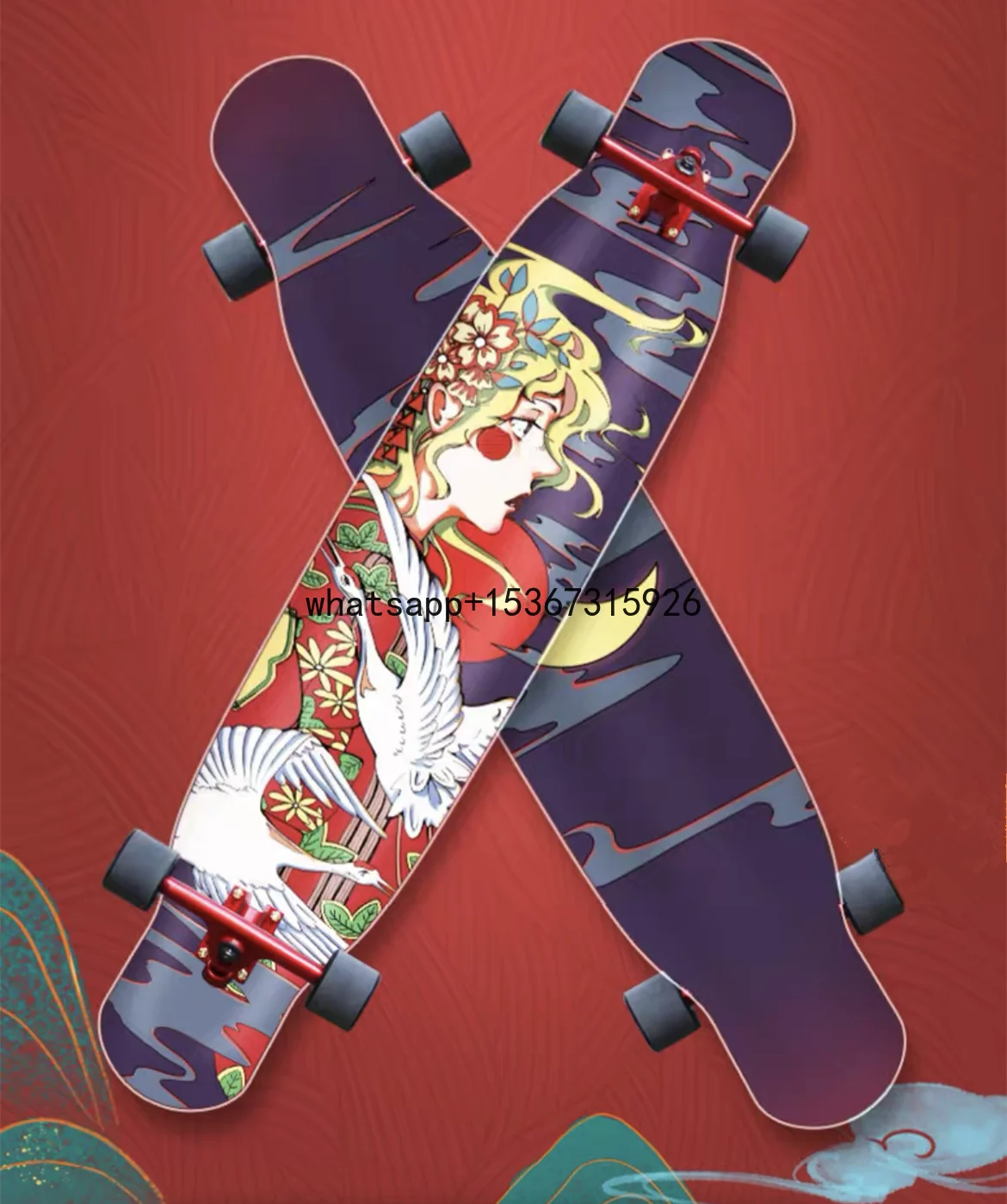 bamboo fiber glass super dancing longboard decks with skateboard trucks and wheels