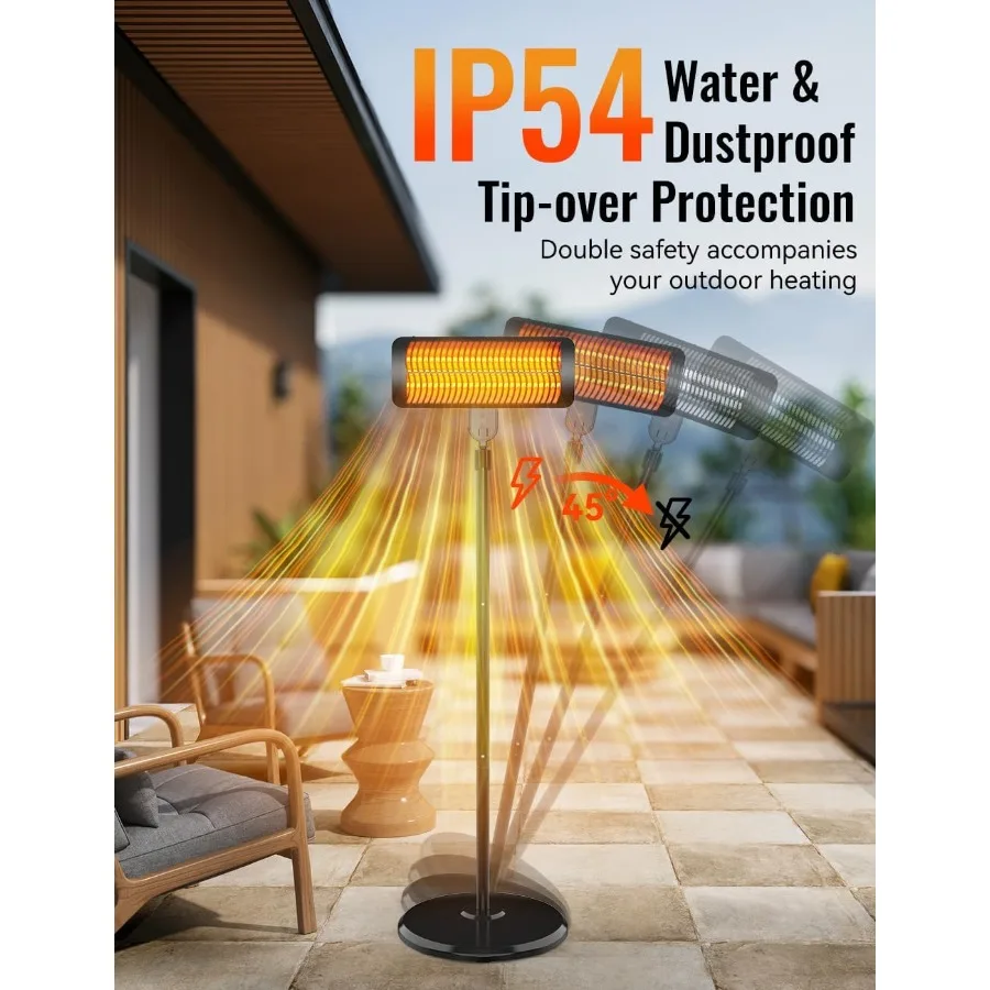 سخانات خارجية للفناء 12H Timerand3 مستوى الحرارة IP54 سخان كهربائي مقاوم للماء 1500 واط أغطية تسخين بالأشعة تحت الحمراء 300 قدم مربع طرف-O