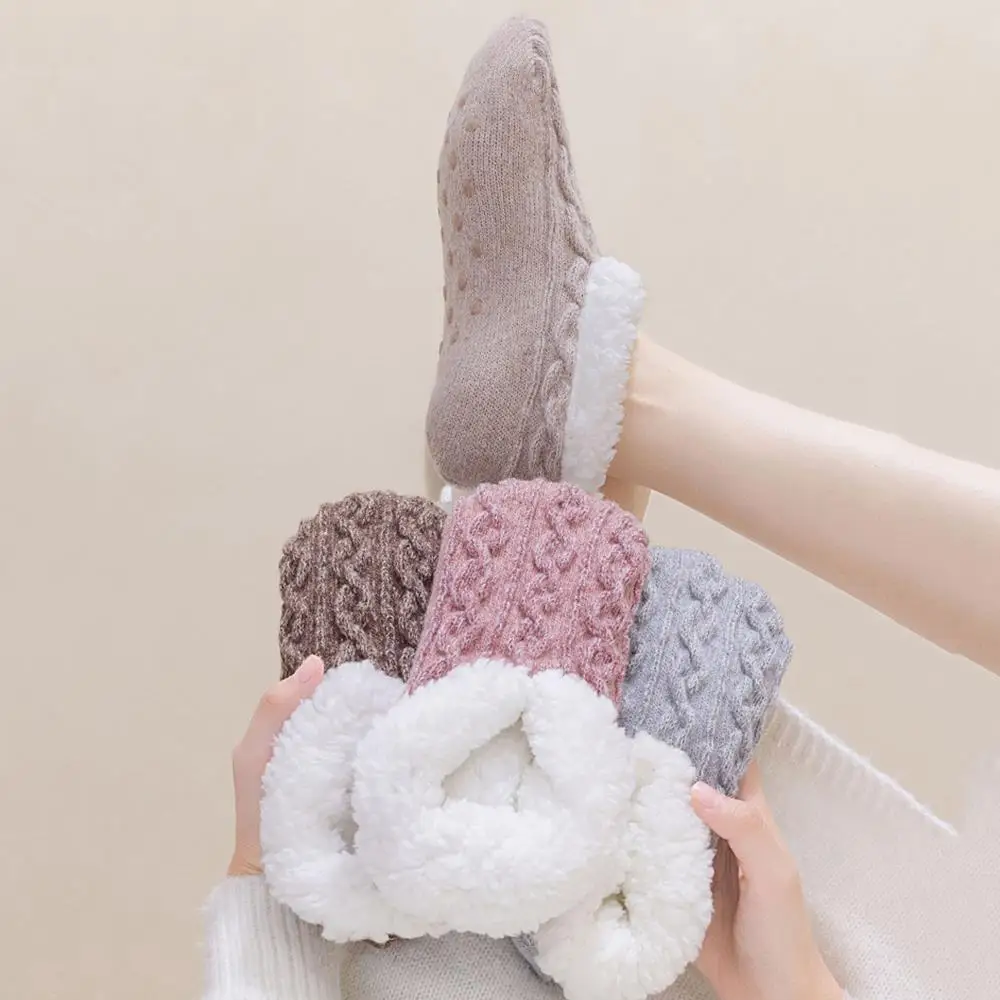 الشتاء الساقين دفئا شيربا الصوف جوارب يمكن السير بها على الأرض للنساء سميكة الدافئة النوم الجوارب مع لاصق عدم الانزلاق القدم المخملية التمهيد #1